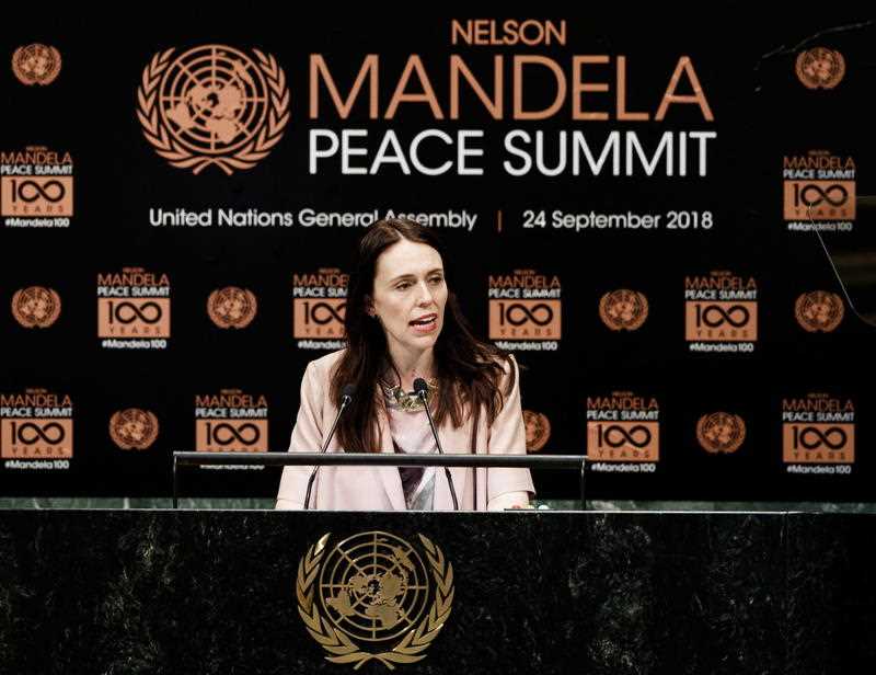 New Zealand Prime Minister Jacinda Ardern speaks at the Nelson Mandela Peace Summit during the 73rd session of the General Assembly of the United Nations.