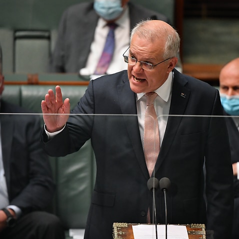 Prime Minister Scott Morrison during Question Time in the House of Representatives at Parliament House in Canberra, Wednesday, 9 February, 2022.