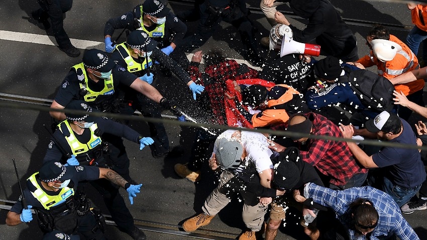 Image for read more article 'Police arrest 235 people after violent Melbourne anti-lockdown rally'