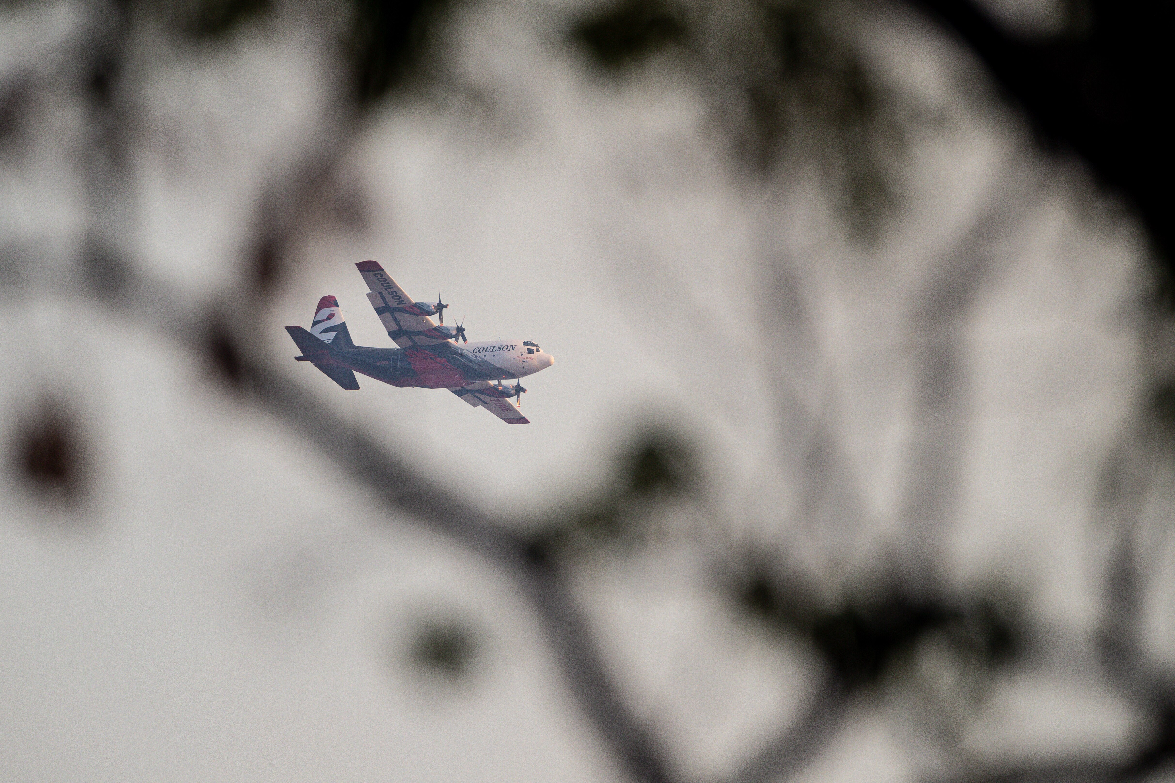A C-130 Hercules Large Air Tanker is seen assisting fighting bush fires in the Bullsbrook area in Perth, Wednesday, 3 February, 2021. 