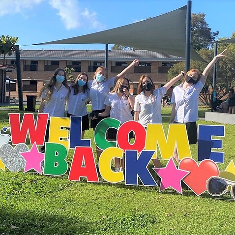 Students of Hunter School of the Performing Arts celebrate their return on campus in Sydney after months of lockdown.