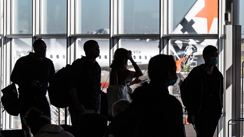 Passengers waiting to board a Jetstar flight at Sydney Airport.