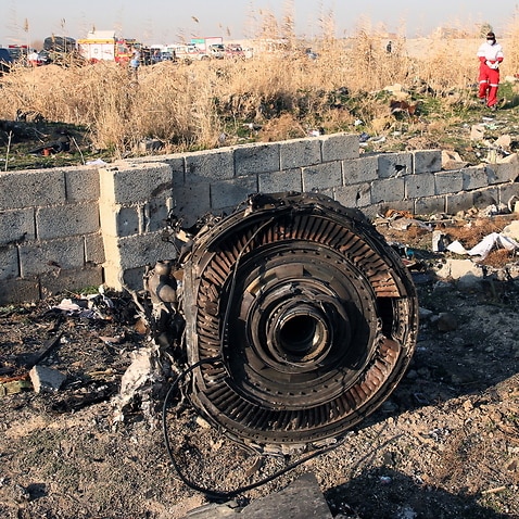 One of the engines of the Ukraine International Airlines plane that Iran says it shot down unintentionally 