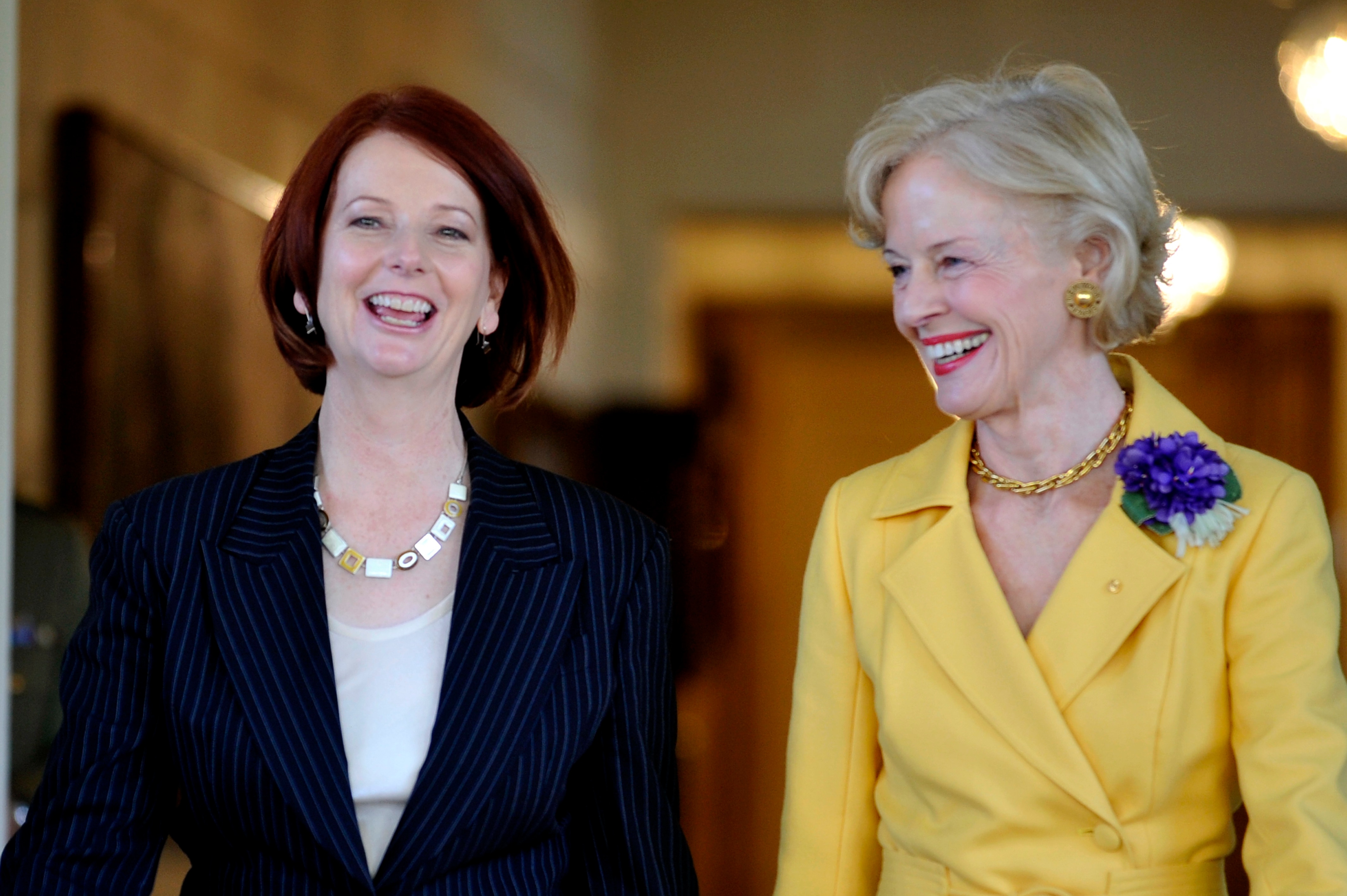Julia Gillard with Governor General Quentin Bryce after being sworn in as Australia's first female prime minister on 24 June 2010. 
