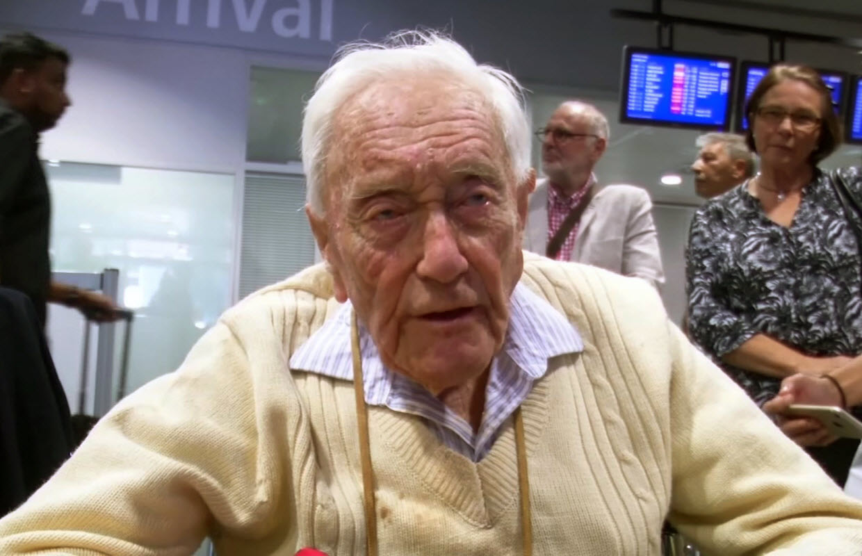 104-year-old David Goodall arrives at Basel Airport in Switzerland, Monday, May 7, 2018. 
