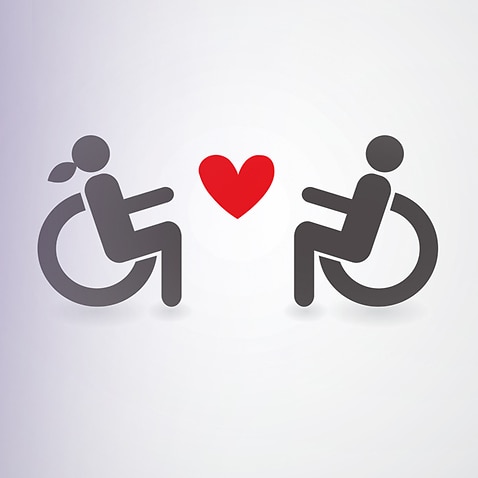 Wheelchair symbols and a loveheart