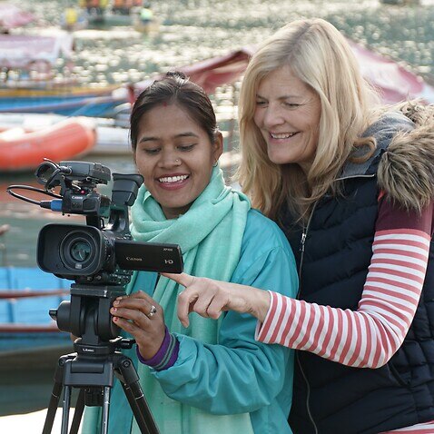 Belmaya Nepali (L) and Sue Carpenter (R). 