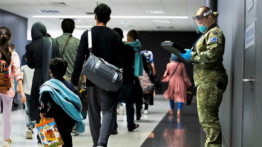 Evacuees from Afghanistan arrived in Australia via a Royal Australian Air Force flight.