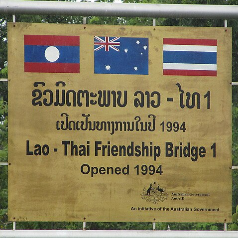 Image of the Lao Thai Friendship Bridge 1 and its signage