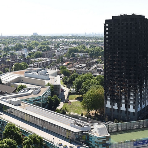 London's Grenfell tower, following fatal fire in 2017