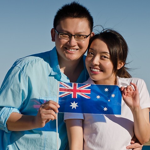 A couple with Australian flag