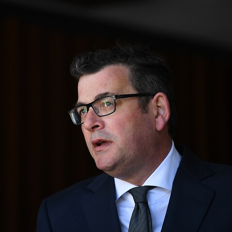 Victorian Premier Daniel Andrews speaks to the media outside Parliament House in Melbourne, Thursday, October 14, 2021. (AAP Image/James Ross) NO ARCHIVING