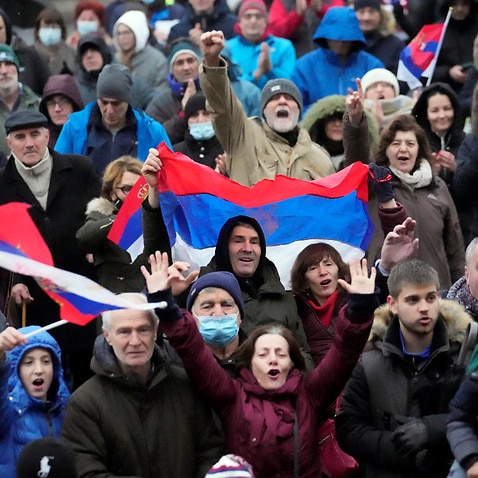Supporters of Serbia's Novak Djokovic protest in Belgrade, Serbia.