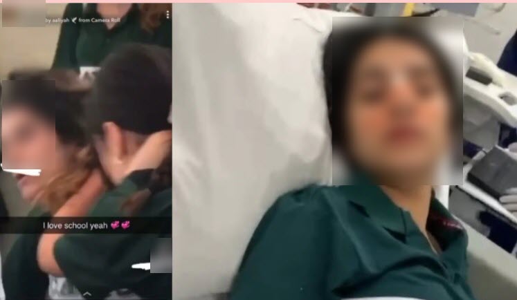 Sundos receiving treatment following the attack (R) and an image from a video of the incident posted to social media (L) 