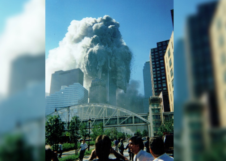 A photo taken by Michael Makatron as the north tower collapsed.