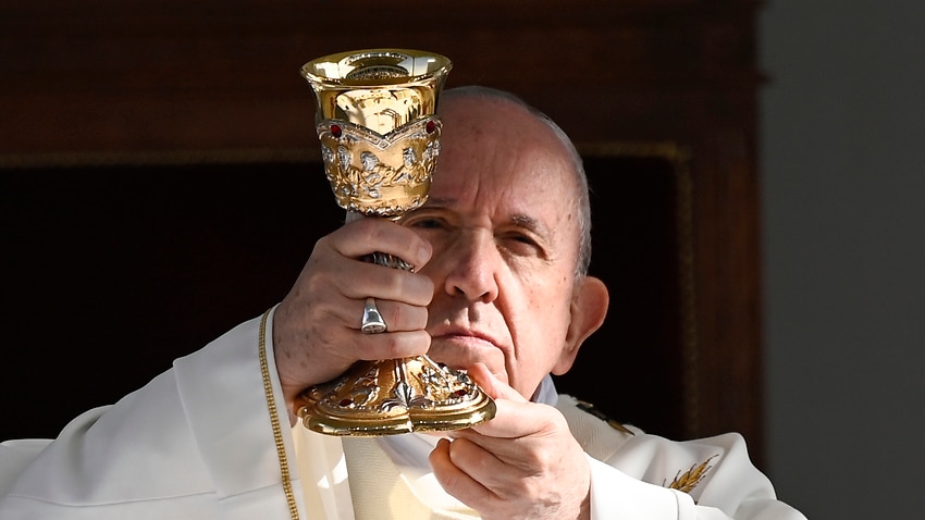 Pope Francis celebrates a Mass during his journey to Cyprus and Greece