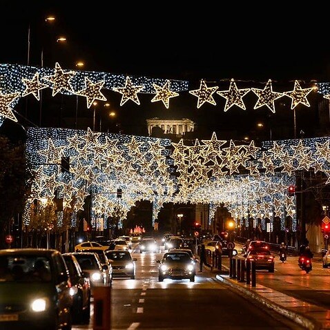 City of Athens lit-up street