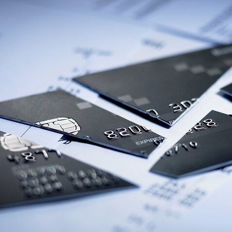 Close up of cut pieces of credit card