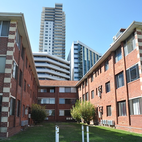 Low-rise apartment block in Perth on Wednesday, Sept. 9, 2015. Renters at a central Perth low-rise apartment block are concerned they they may be forced to move following a Property Council proposal. (AAP Image/Tom Rabe) NO ARCHIVING