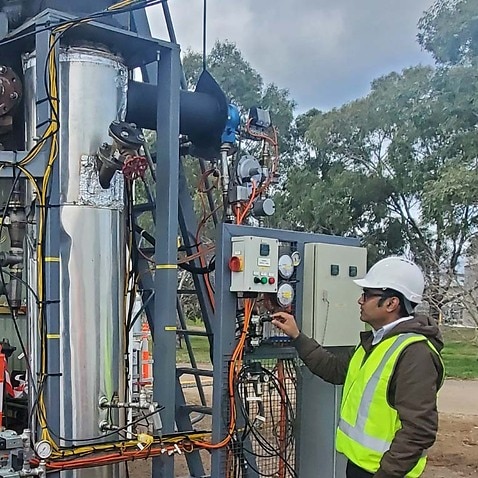 Prof Kalpit Shah with the technology being trialled at the Recycled Water Plant.