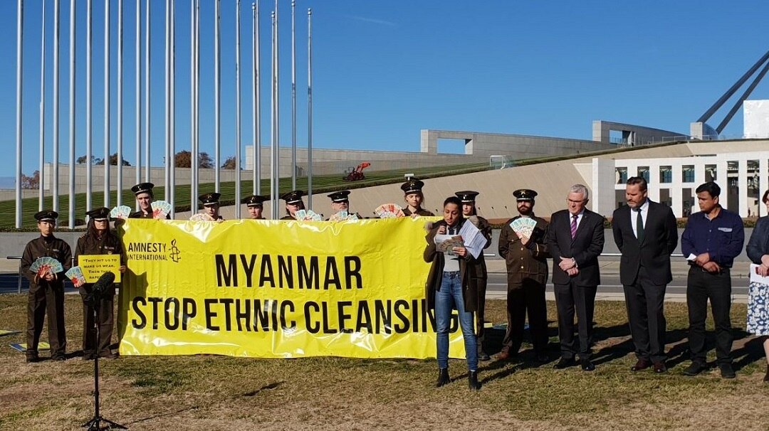 Members of the Rohingya community and politicians called for an end to ethnic cleansing in Myanmar. 
