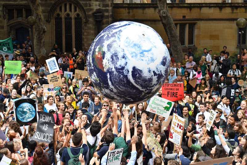 Thousands of school students from across Sydney attend the global #ClimateStrike rally at Town Hall.
