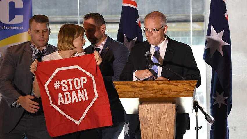 Image for read more article ''Shame': Anti-Adani protesters storm Morrison speech'