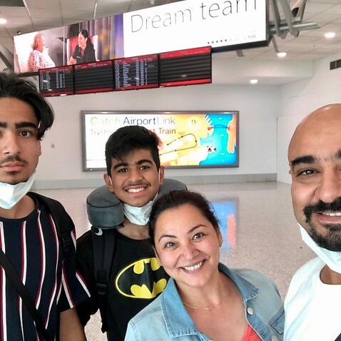 Amit Bhatia (R) with his wife Sonia and two sons at Melbourne airport.