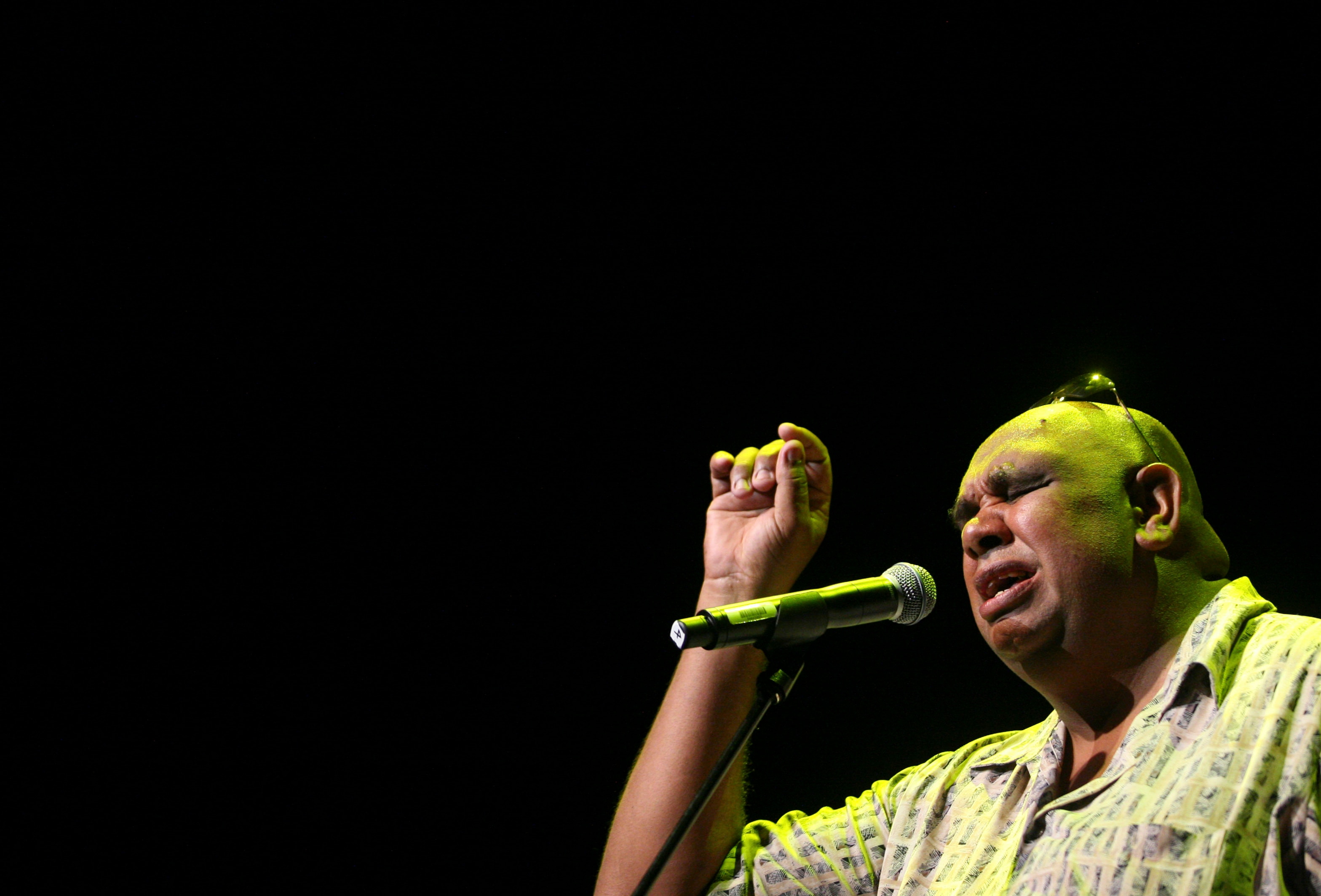 Singer Kutcha Edwards rehearses his segment of the Murundak concert at the Sydney Opera House in Sydney, Australia, Tuesday, Jan. 22, 2008. Murundak - which means "alive" in the Australian aboriginal Woiwurrung language - features songs that express joy, 