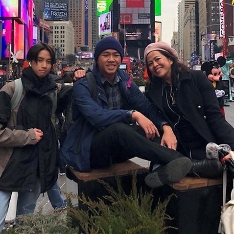 Quyen Le and her sons in a trip