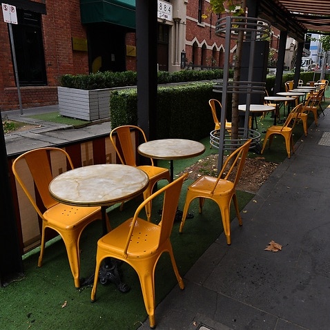 Empty seats at cafe in Melbourne on 27 May 2021. Victoria is undergoing its fourth lockdown in 15 months. 