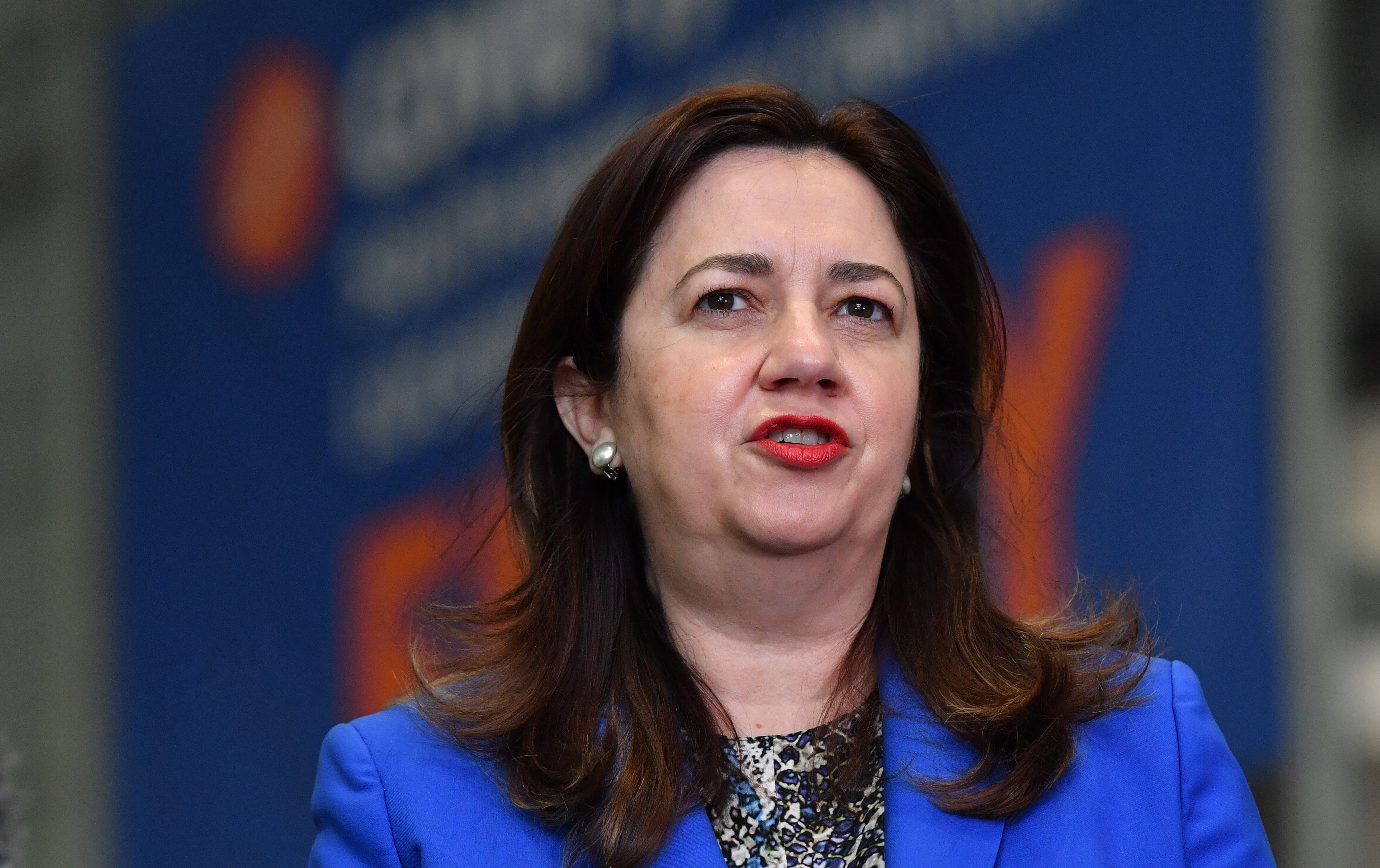 Queensland Premier Annastacia Palaszczuk is seen during a press conference at the  Brisbane Convention and Exhibition Centre in Brisbane.
