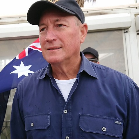 Independent Senator Fraser Anning attending a protest organised by Neil Erikson at St Kilda beach.