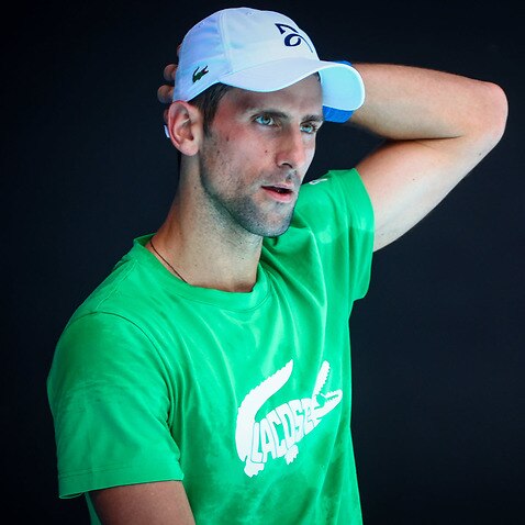 Novak Djokovic trains in Melbourne.