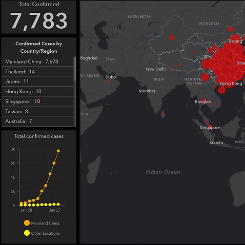 Screenshot of coronavirus spread tracking dashboard