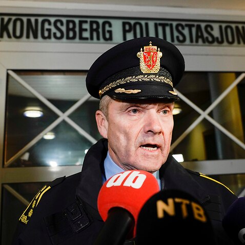 Oyvind Aasead of the operations unit in the Buskerud police holds a press conference after a serious incident in Kongsberg, Norway.