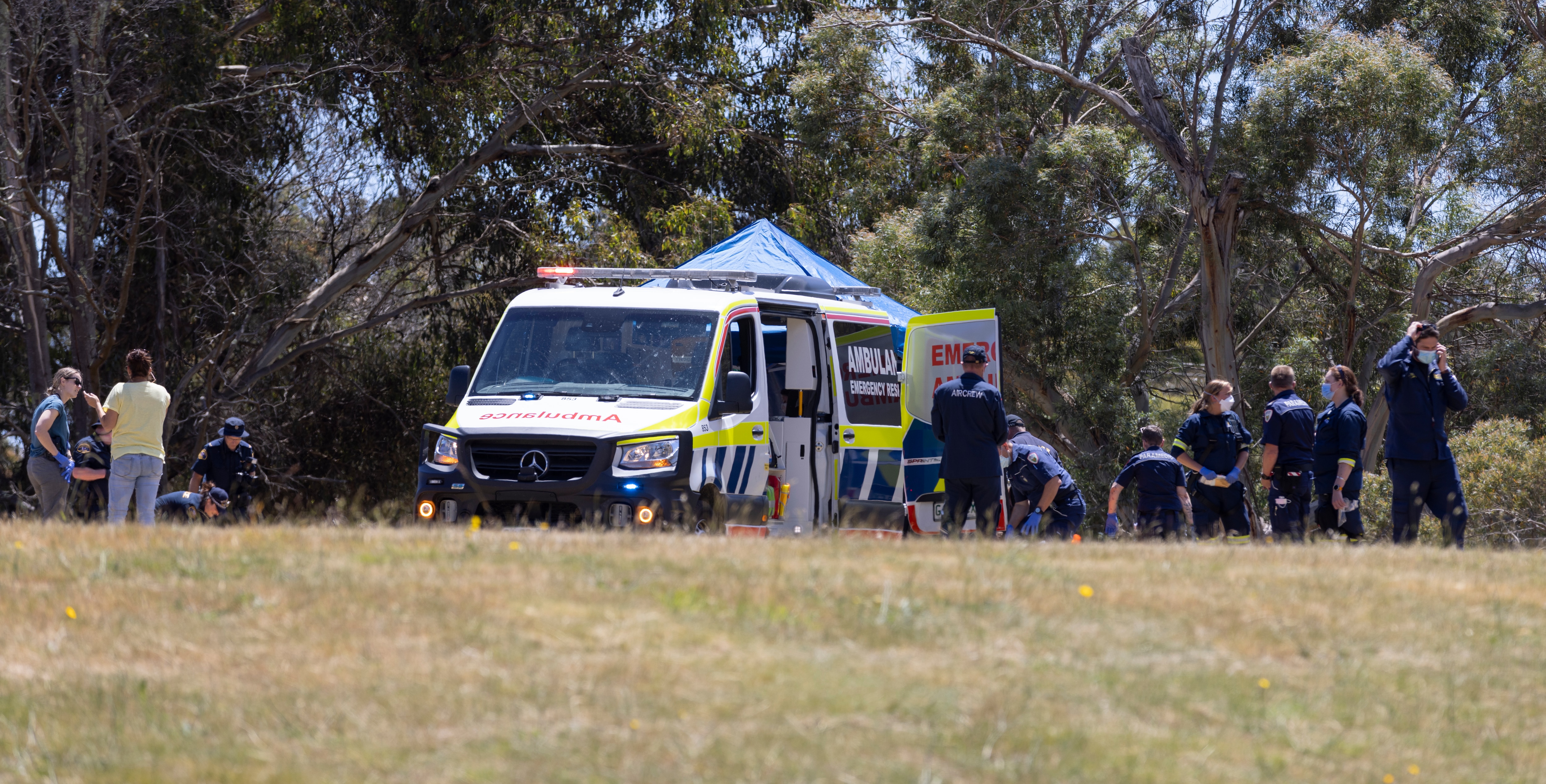 Emergency services personnel on scene at Hillcrest Primary School in Devonport, Tasmania.