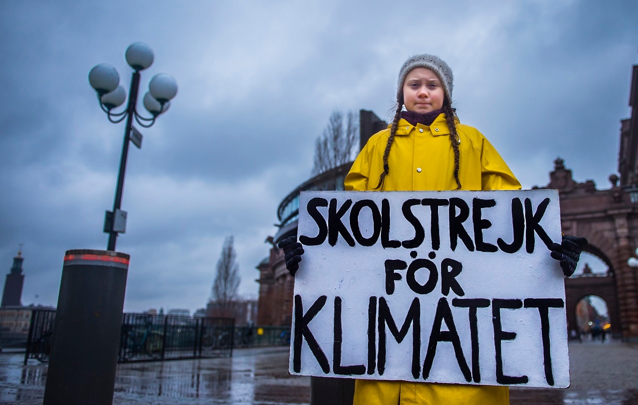 Greta Thunberg outside the Swedish parliament in Stockholm.