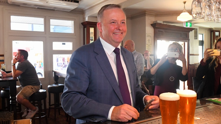 Anthony Albanese at the Unity Hall Hotel in Balmain after Saturday's election.