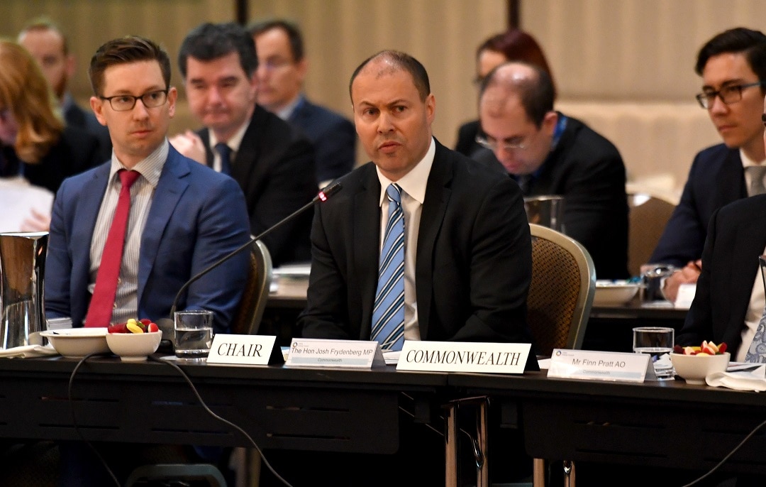 Minister for Energy Josh Frydenberg with state and territory energy ministers during a COAG meeting to discuss the National Energy Guarantee (NEG) at the Shangri La Hotel in Sydney, Friday, August 10, 2018. (AAP Image/Mick Tsikas) NO ARCHIVING