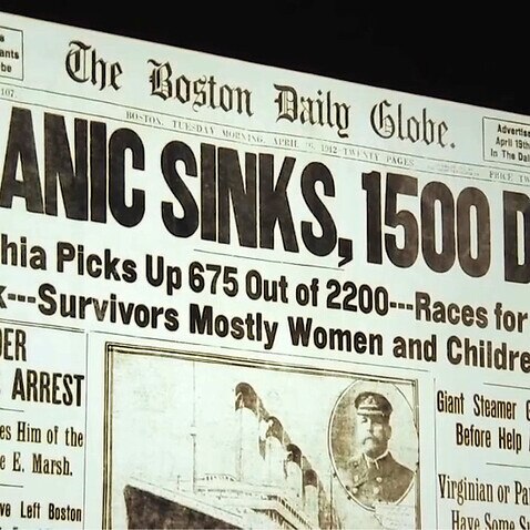 A newspaper headline at the time, on display at the exhibition. Titanic