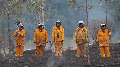 The crew are part of the Girringun Aboriginal Corporation rangers.