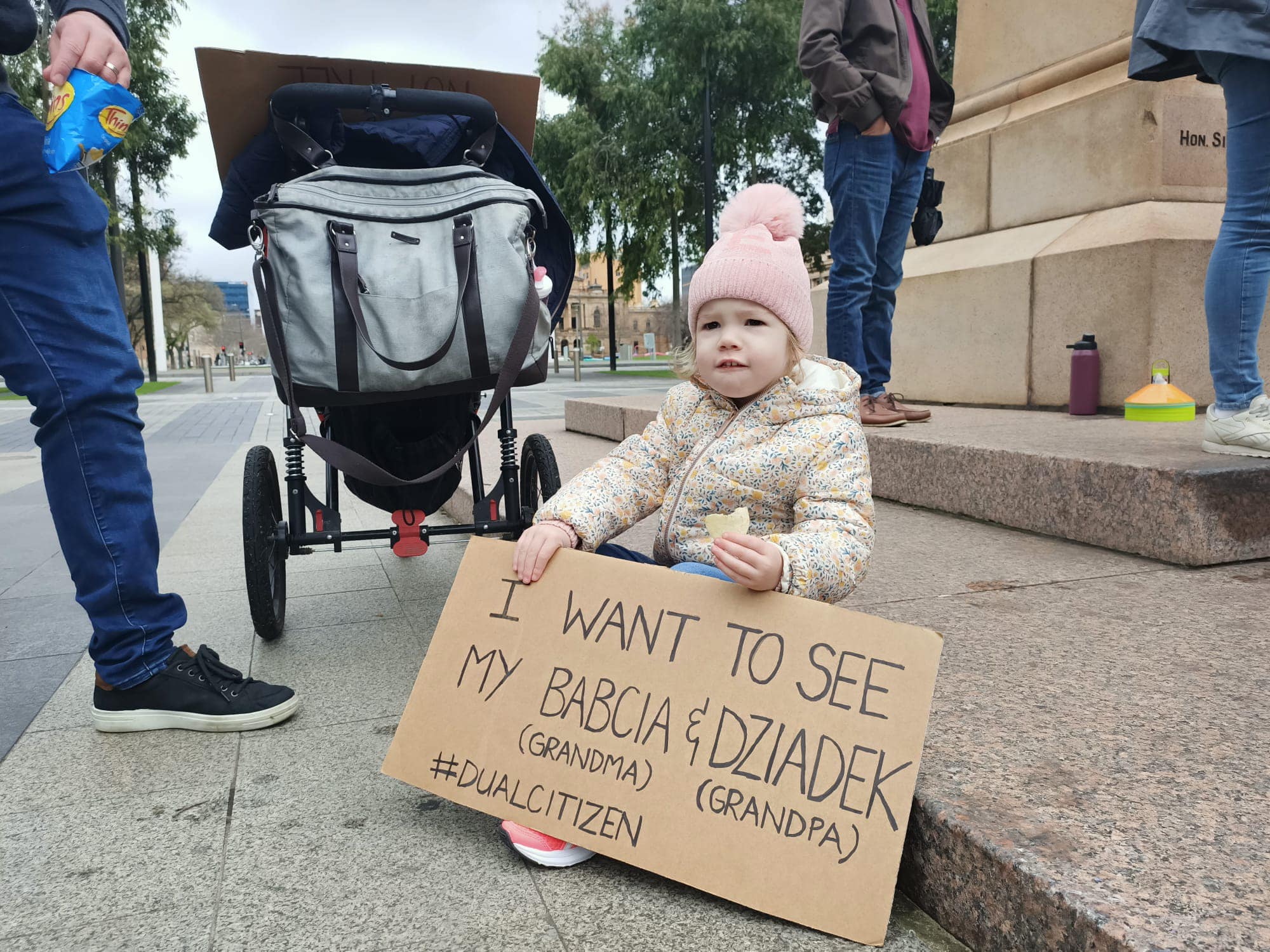 Families protest in Adelaide on 7 August, 2021.