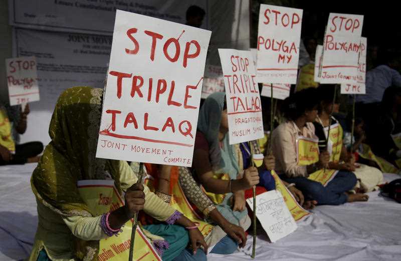 Activists during a protest against "Triple Talaq", a divorce practice prevalent among Muslims in New Delhi, India.
