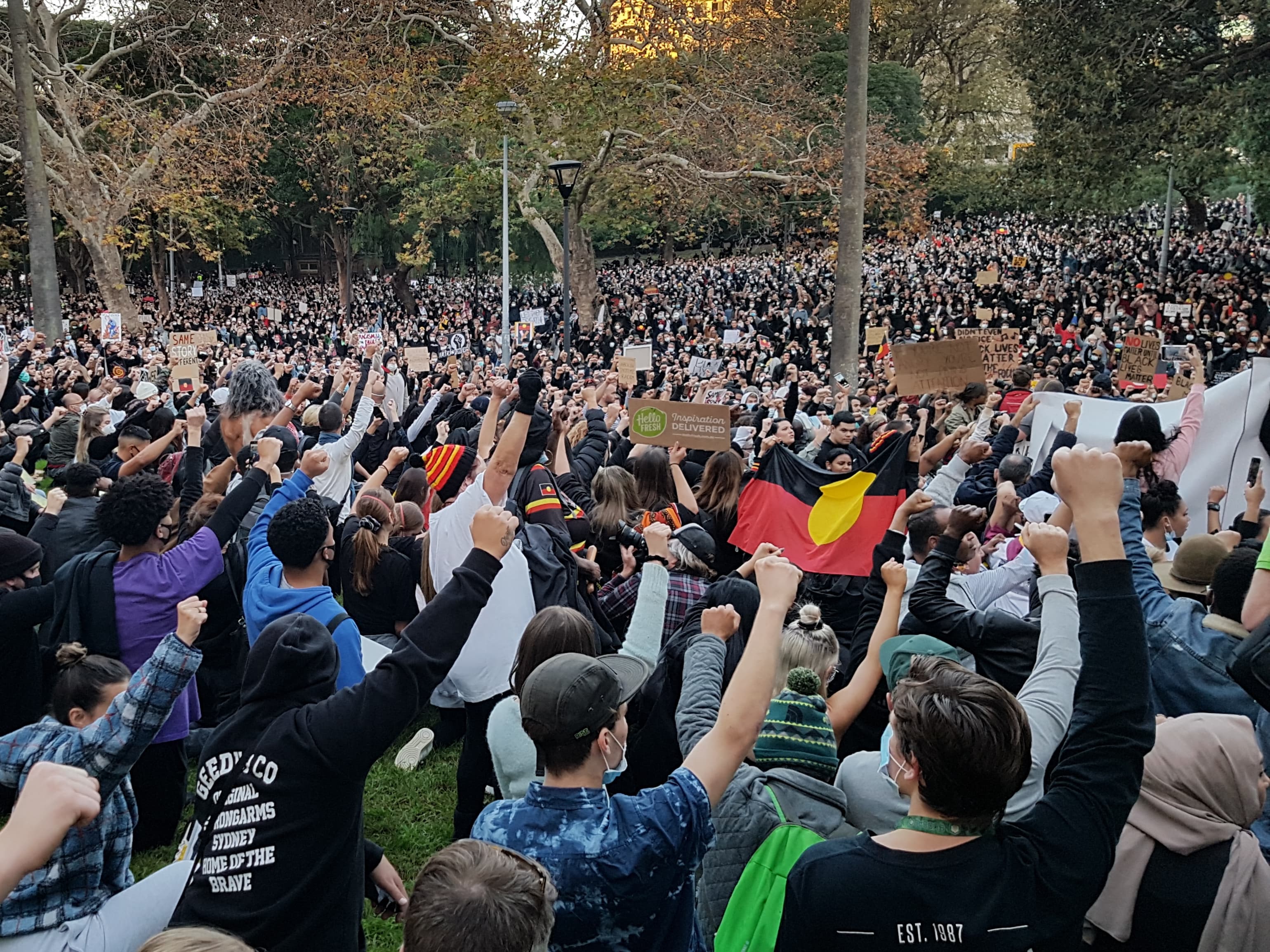 Protesters took a knee in Sydney and held a minute's silence. 