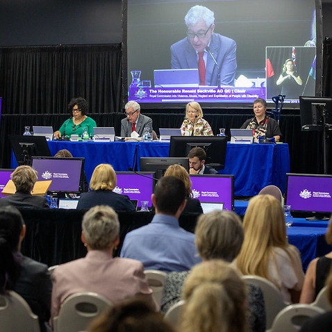 Chair of the royal commission, Ronald Sackville, addresses a Townsville hearing at the inquiry in November.