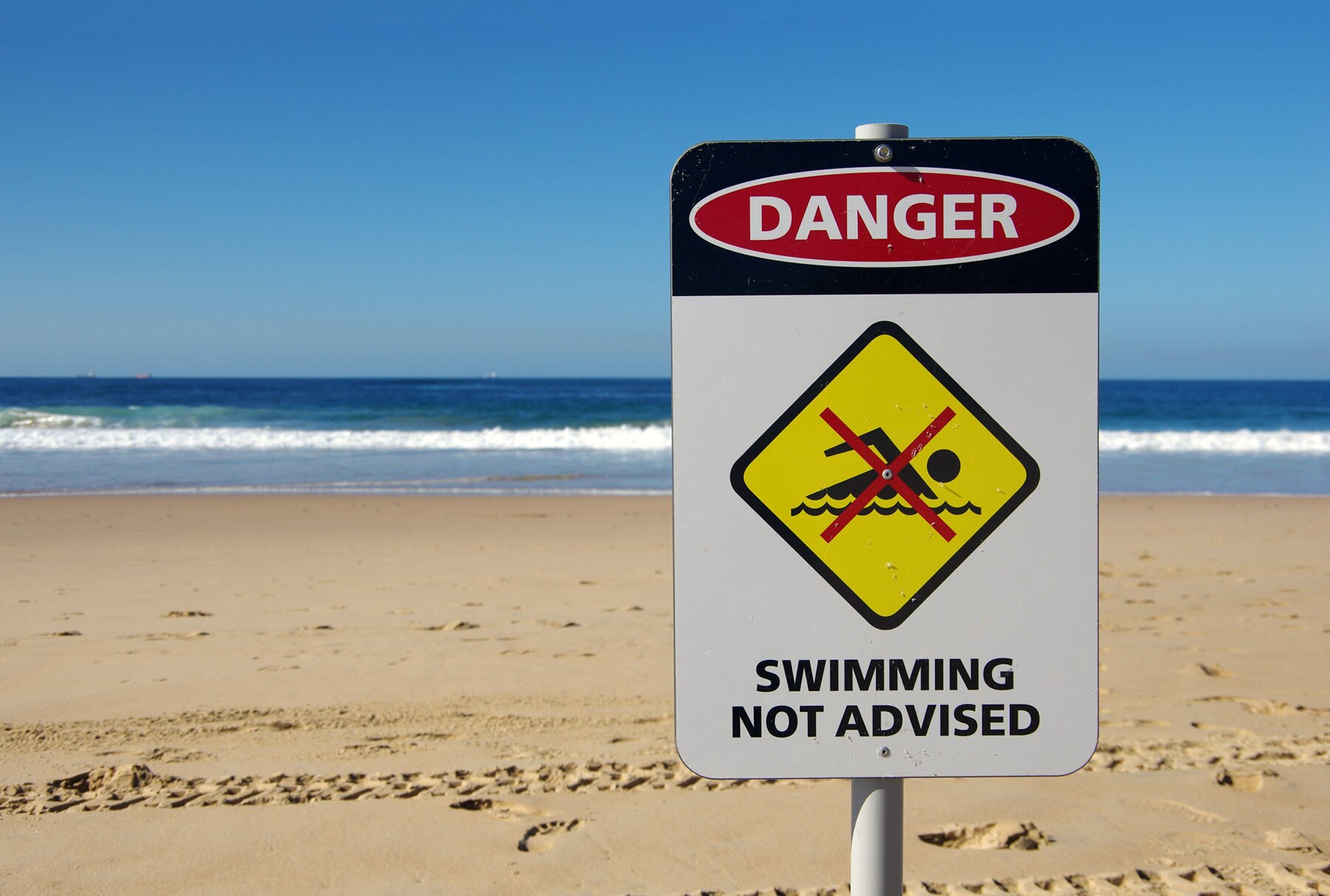 'Danger: swimming not advised' sign on North Wollongong Beach