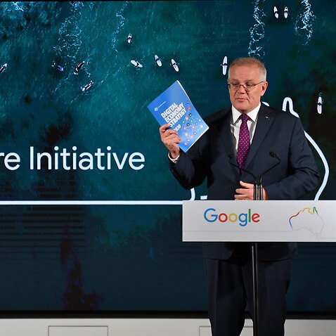 Prime Minister Scott Morrison during a visit to Google Australia in Sydney, Tuesday, November 16, 2021. (AAP Image/Dean Lewins) NO ARCHIVING