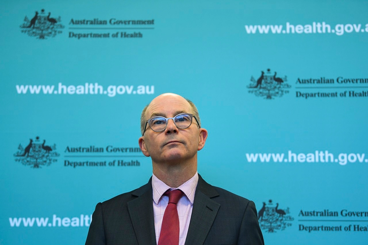 Australia's Acting Chief Medical Officer Paul Kelly talks to the media on Saturday.