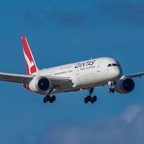 A Qantas repatriation flight arrives in Australia.